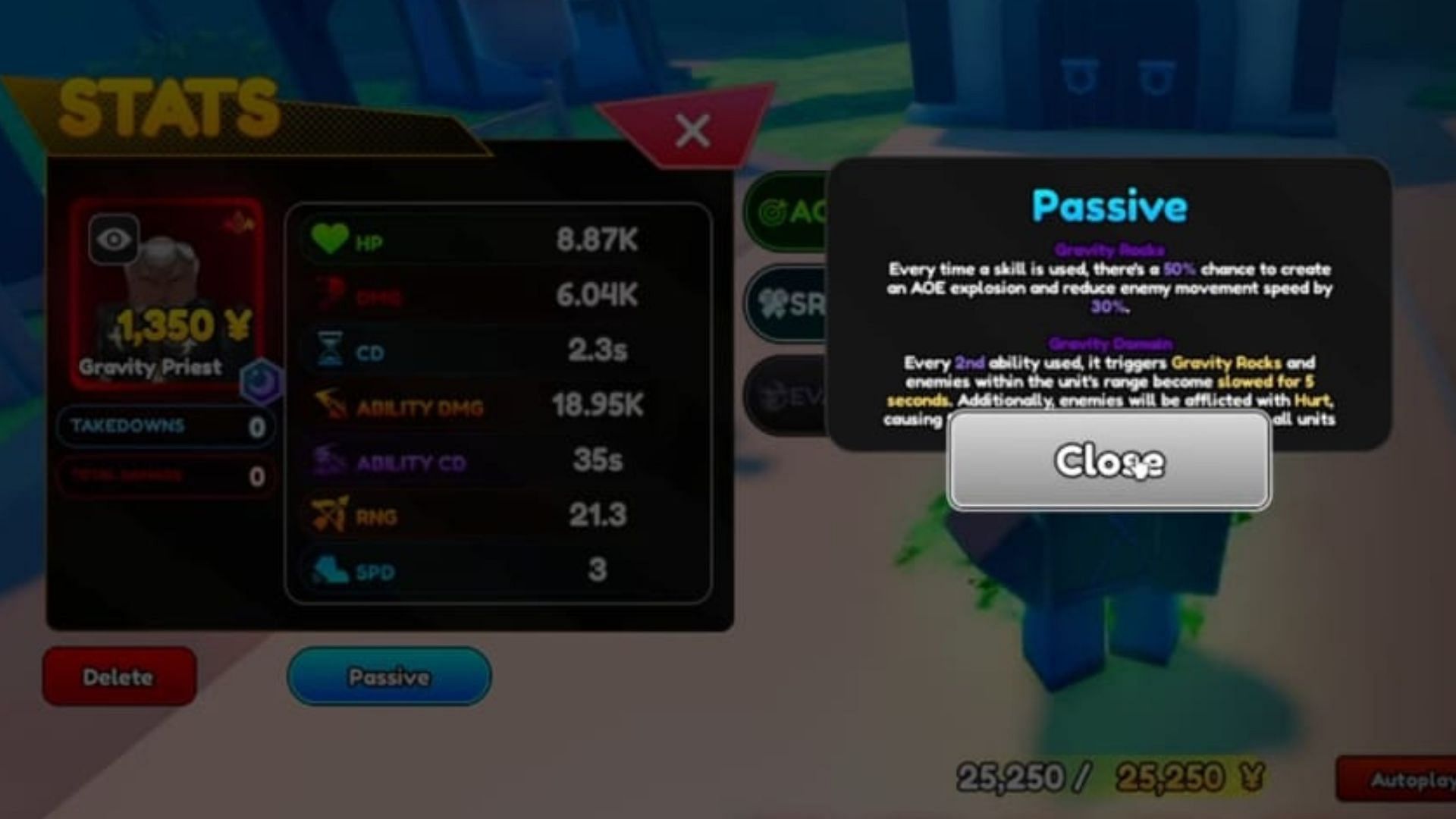 Passives of the Gravity Priest (Image via Roblox)
